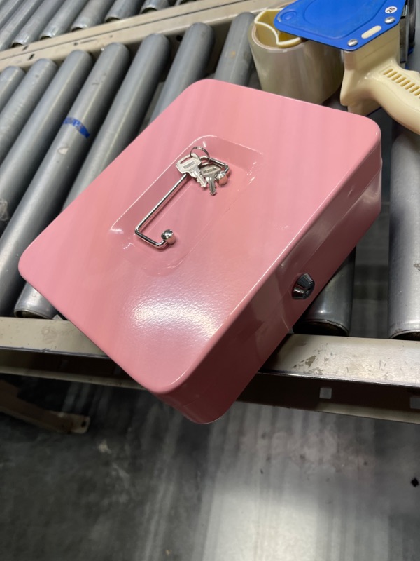 Photo 2 of KYODOLED Cash Box with Money Tray,Small Safe Lock Box with Key,Cash Drawer,5.91"x 4.72"x 3.15" Pink Small Small Pink