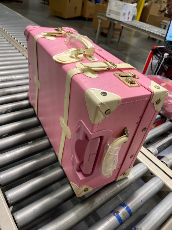 Photo 4 of CO-Z Vintage Luggage Sets, 2 Piece Retro Suitcase with Spinner Wheels TSA Lock and Carry On Briefcase, Large 24" Trunk Small 12" Train Case Leather Travel Luggage Set for Women, Pink