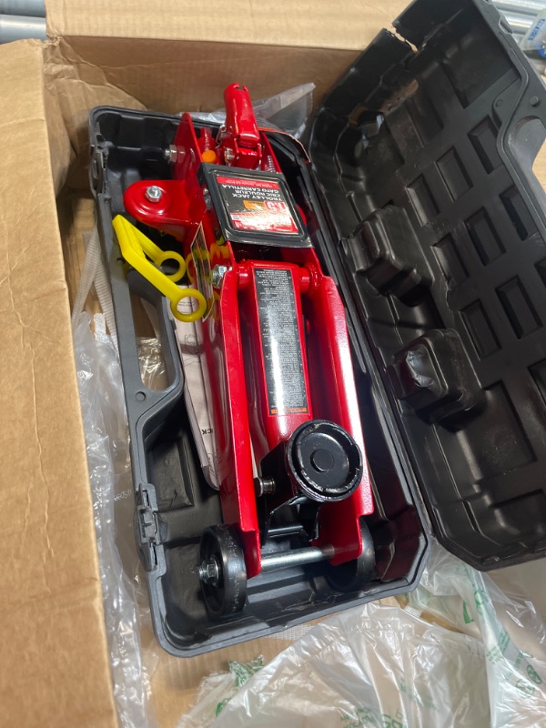 Photo 1 of Big Red T820014s Torin Hydraulic Trolley Service/Floor Jack with Blow Mold Carrying Storage Case, 2 Ton (4,000 lb) Capacity, Red