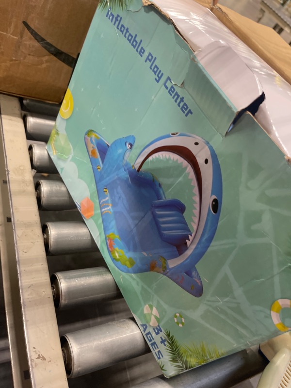 Photo 1 of Inflatable Kiddie Pool?Inflatable Play Center Kids Pool with Water Slide, Water Sprayers?Toddle Pool with Play Ball Hoop?Wear-Resistant Thickened Swimming Pool for Toddler Kids Children shark