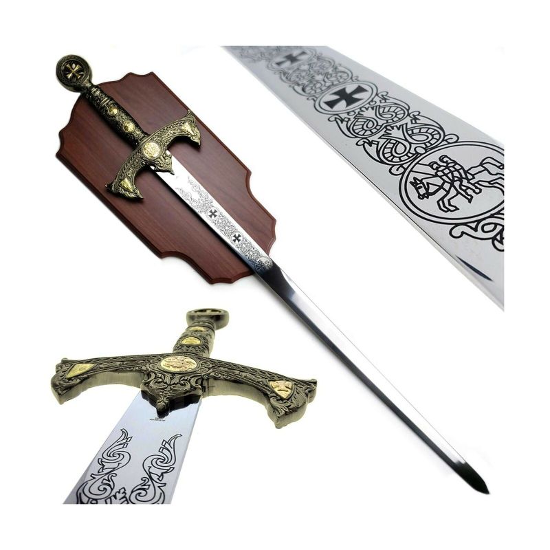 Photo 1 of 45" Crusader Medieval Sword with Wall Display Plaque. for Wall Decoration, Co...