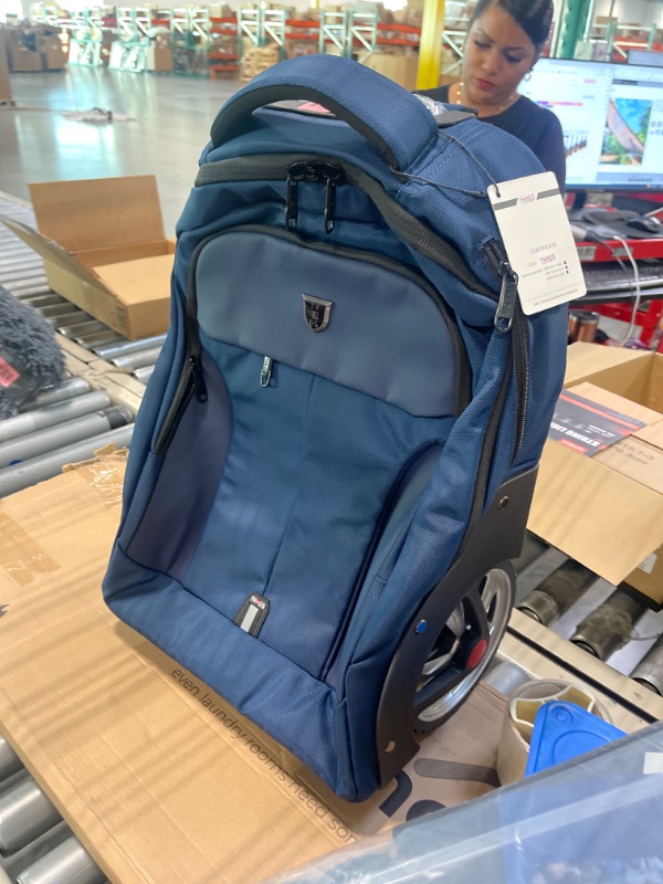 Photo 1 of Rolling Backpack, Waterproof Backpack with Wheels for Business, Travel Commuter, Carry on Backpack with Laptop Compartment, Fit 15.6 Inch Laptop, Wheeled Backpack for Adults Women Men (Blue, 20inch) Blue 20inch