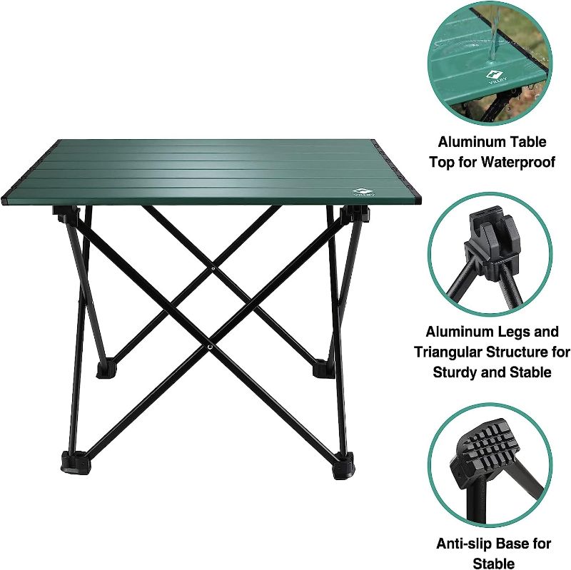Photo 1 of  Portable Camping Side Table, Ultralight Aluminum Folding Beach Table with Carry Bag for Outdoor Cooking, Picnic, Camp, Boat, Travel - Green