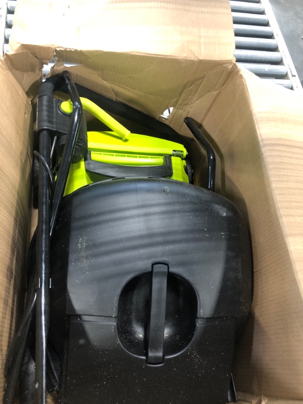 Photo 3 of **USED MISSING  Key And Power Adapter And Cord**  Sun Joe MJ401C-PRO 14-Inch 28-Volt Cordless Push Lawn Mower, w/Rear Discharge Chute, Pro Version Pro Version w/ Rear Discharge Chute