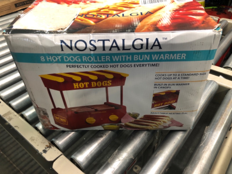 Photo 2 of Nostalgia Countertop Hot Dog Roller and Warmer, 8 Regular Sized Hot Dogs, 4 Foot Long Hot Dogs and 6 Bun Capacity, Stainless Steel Rollers, Perfect For Breakfast Sausages, Brats, Taquitos, Egg Rolls 2nd Generation Hot Dogs Rollers