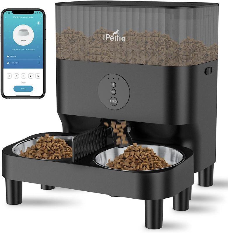Photo 1 of 
iPettie Automatic Cat Feeder for Two Cats, 2.4G WiFi App Control, 5L/21 Cup Capacity, 1-10 Meals Per Day, Adjustable Bowl Height, Cat Feeder Automatic w/ 2 Stainless Steel Bowls, Voice Recording