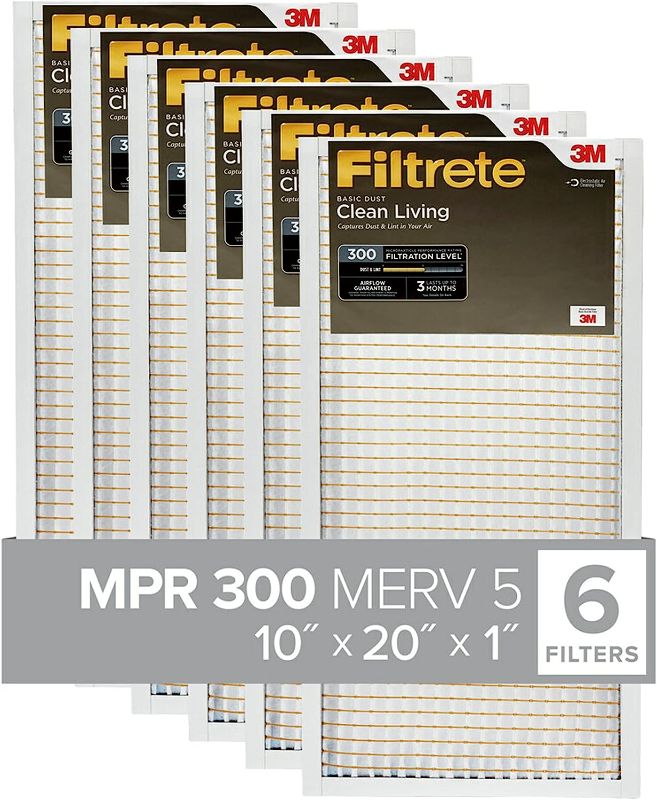 Photo 1 of Filtrete 18x18x1 Air Filter, MPR 300, MERV 5, Clean Living Basic Dust 3-Month Pleated 1-Inch Air Filters, 6 Filters