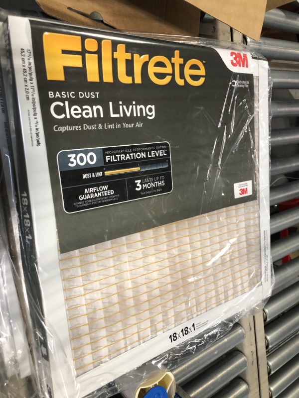 Photo 2 of Filtrete 18x18x1 Air Filter, MPR 300, MERV 5, Clean Living Basic Dust 3-Month Pleated 1-Inch Air Filters, 6 Filters