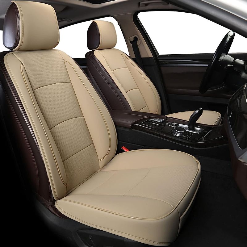 Photo 1 of EDEALYN 1 Pack Luxury Automotive Seat Cover Water Proof PU Leather Front Car Seat Cover Protectors Seat Cover Universal Fit 95% Vehicles Beige-A