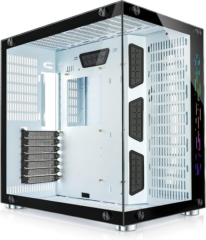 Photo 1 of GIM ATX Mid-Tower Case White Gaming PC Case 2 Tempered Glass Panels & Front Panel RGB Strip Gaming Computer Case Desktop Case USB 3.0 I/O Port, Magnet Dust Filter, Water-Cooling Ready (White-Glass)