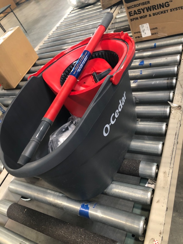 Photo 2 of O-Cedar EasyWring Microfiber Spin Mop, Bucket Floor Cleaning System, Red, Gray Spin Mop & Bucket