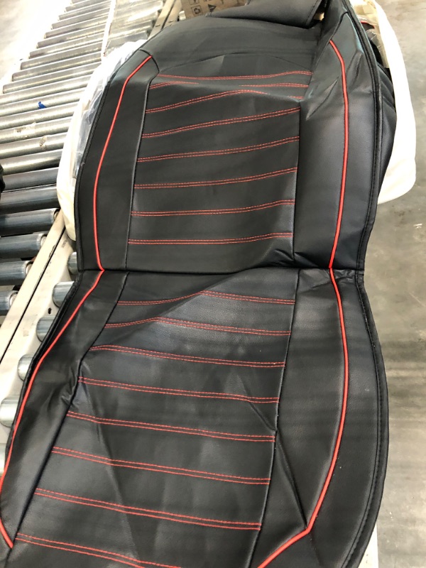 Photo 1 of FREESOO Car Seat Cover Full Set, Leather Seat Covers Accessories Waterproof Cushion Universal Fit 5 Seats Sedan SUV Pick-up Truck EV with Pillows (Black Red 3) FR-03 Full Set C-Black Red 3