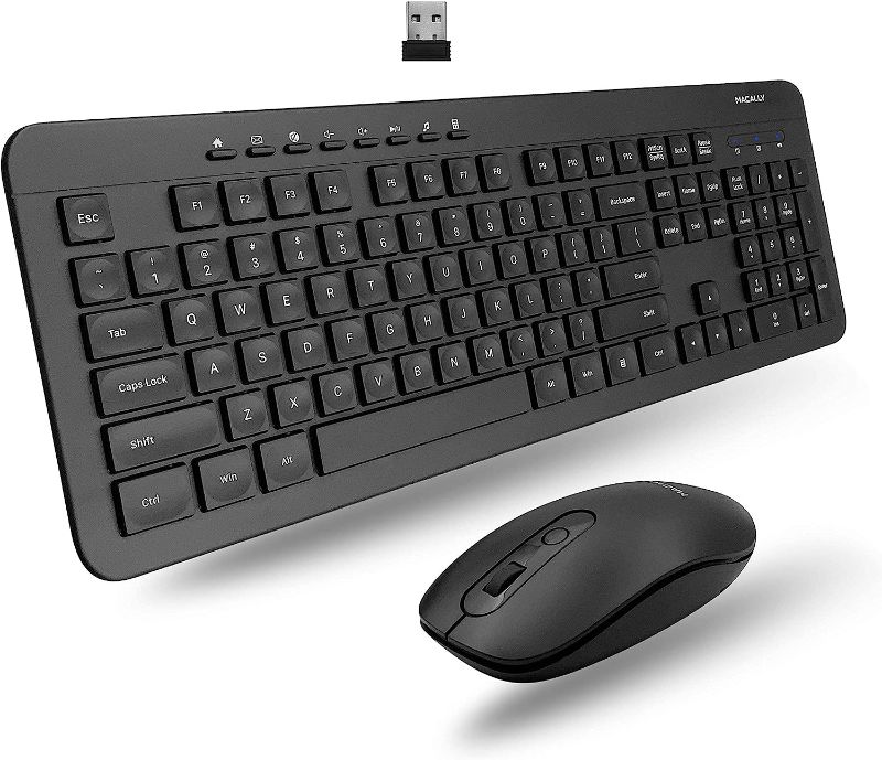 Photo 1 of Macally Wireless Keyboard and Mouse Combo - 2.4G Ergonomic Wireless Mouse and Keyboard for Laptop and Desktop - Cordless Keyboard Mouse Combo Designed for Windows PC with USB, Plug & Play Full Size

