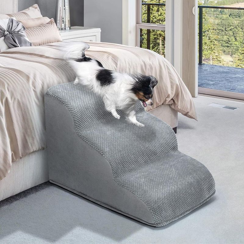 Photo 1 of 3 Steps Dog Ramp/Stairs for Beds and Couches,MOOACE Pet Stairs with Durable High Density Foam, Washable Cover and Pet Hair Remover Roller - Reduce Stress on Pet Joints/Easy to Walk Cotton 3 Tier