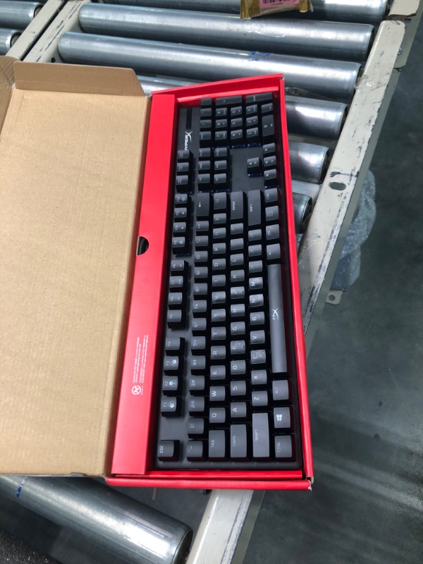 Photo 3 of HyperX Alloy Origins - Mechanical Gaming Keyboard, Software-Controlled Light & Macro Customization, Compact Form Factor, RGB LED Backlit - Clicky HyperX Blue Switch, Black Full Size HyperX Blue Keyboard