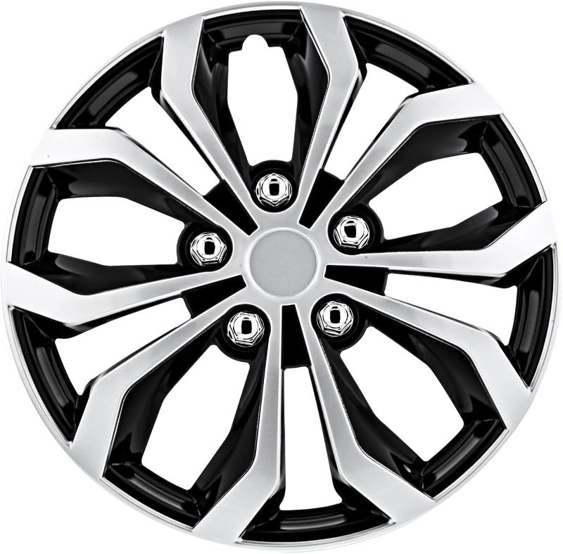 Photo 1 of QUALITYFIND 15 inch Hubcaps Universal-Modish Carbon Black/Silver Wheel Cover (Set of 4) | Fits Toyota Volkswagen Chevy Chevrolet Honda Mazda Dodge Ford and Others