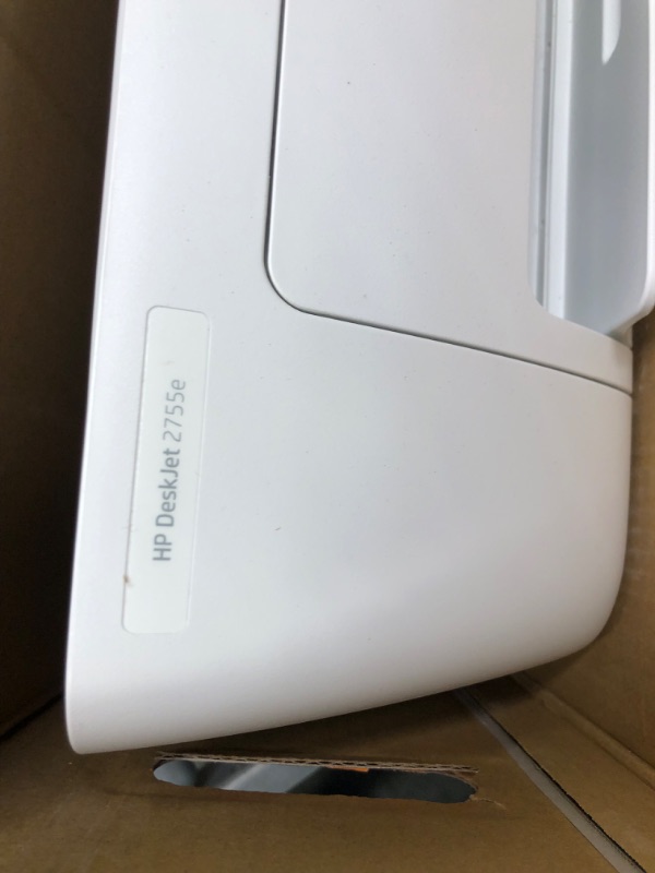Photo 1 of HP DeskJet 2755e Wireless Color All-in-One Printer with bonus 6 months Instant Ink (26K67A), white