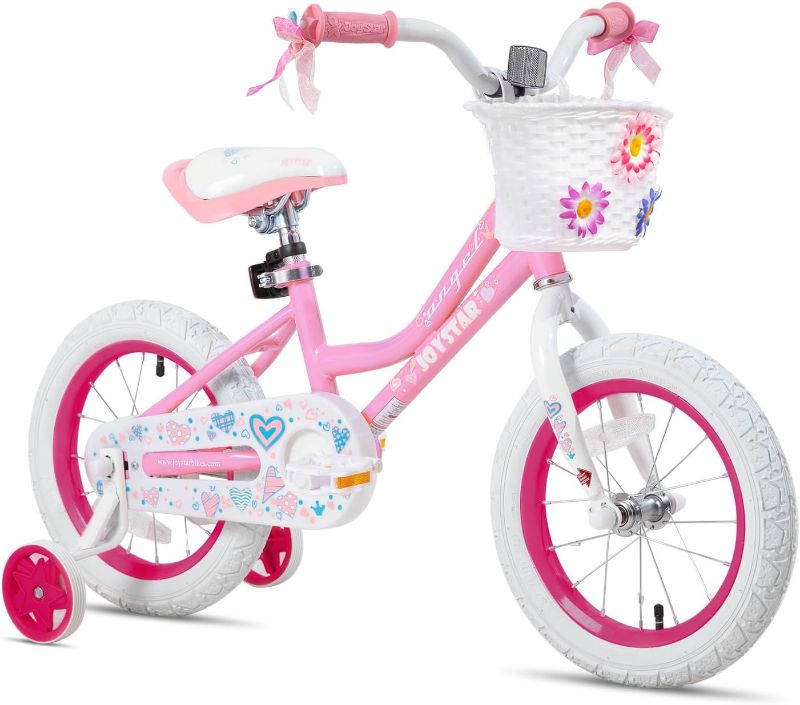 Photo 1 of JOYSTAR Angel Girls Bike for Toddlers and Kids Ages 2-9 Years Old, 12 14 16 18 Inch Kids Bike with Training Wheels & Basket, 18 in Girl Bicycle with Handbrake & Kickstand