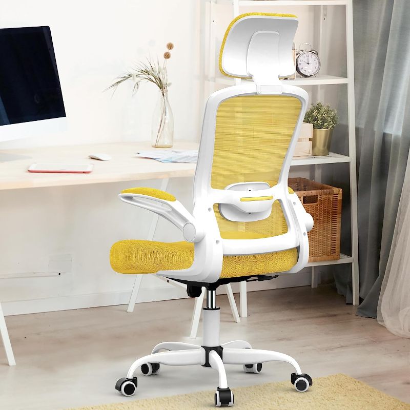 Photo 1 of Mimoglad Office Chair, High Back Ergonomic Desk Chair with Adjustable Lumbar Support and Headrest, Swivel Task Chair with flip-up Armrests for Guitar Playing, 5 Years Warranty Carrot Green Modern