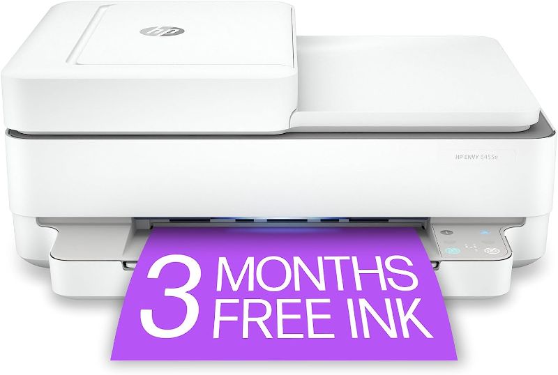 Photo 1 of HP ENVY 6455e Wireless Color All-in-One Printer with 6 Months Free Ink with HP+ (223R1A), white
