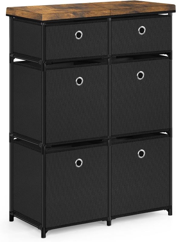Photo 1 of 6  Cube Storage Organizer, Closet Organizers and Storage, Drawer Clothes Organizer Unit for Closet, Easy Assembly Closet Dresser for Bedroom, Dorm, Playroom, Hallyway, Black & Brown.(Top Not Wood)