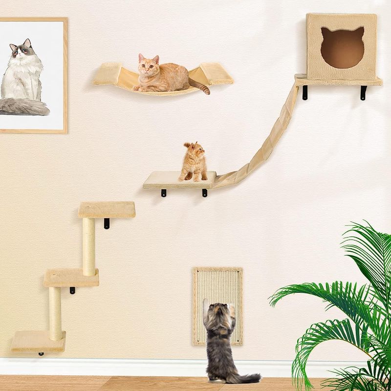 Photo 1 of Cat Wall Furniture Set-Cat Wall Shelves Include Cat Hammock, Cat Condo with Cat Bridge, Cat Step with Cat Scratching Post Cat House for Indoor Cat Wall Mounted Cat Tree
