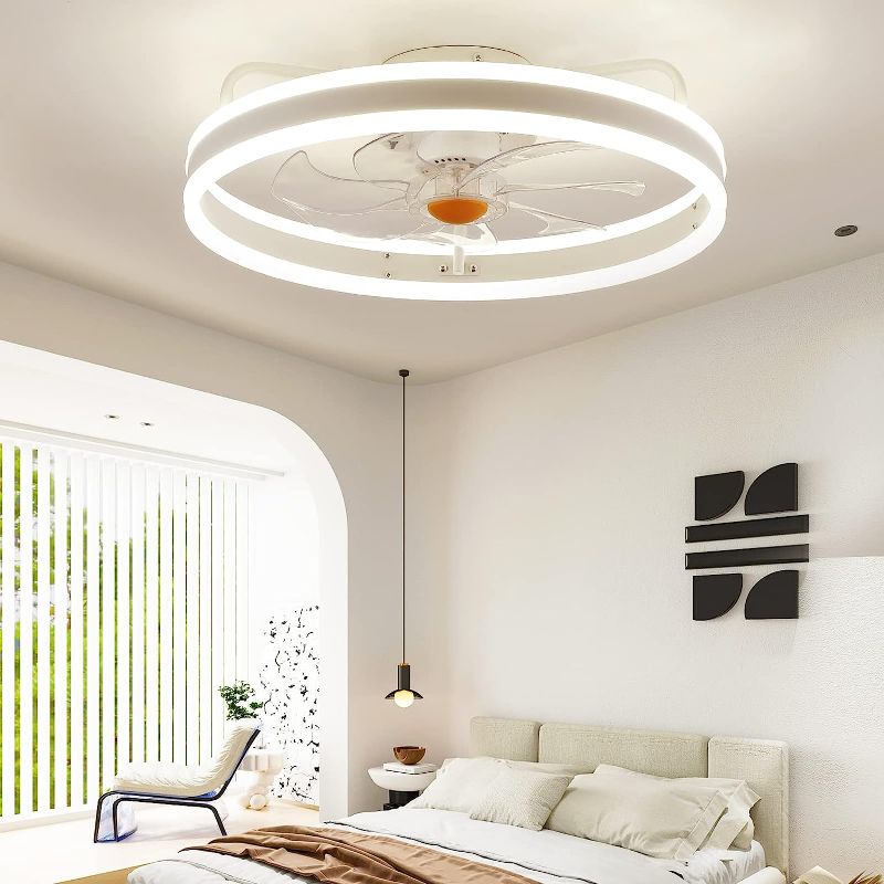 Photo 1 of Asyko Retractable Ceiling Fan - Enclosed Ceiling Fan with Lights and Remote Control,White Modern Bladeless Ceiling Fans with Dimmable LED Lightling for Bedroom/Living Room/Study (42")