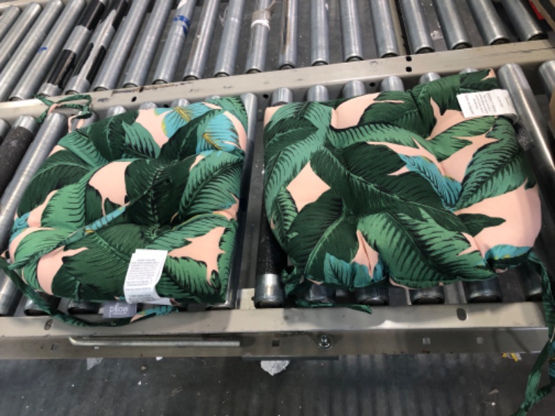 Photo 1 of 2pk Swaying Palms Reversible Outdoor Chair Pad Capri Blue - Pillow Perfect