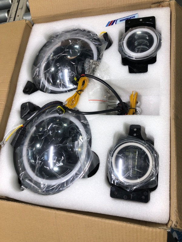 Photo 2 of SUPAREE Round 9 Inch LED Headlight and 4 Inch Fog Light for 2018-2023 Jeep Wrangler JL JLU Sahara Rubicon Gladiator JT Accessories with Integrated DRL Turn Signal Low High Beam Halo Ring, Pack of 4 4 Packs- 9'' LED Headlights+4'' Fog Lights