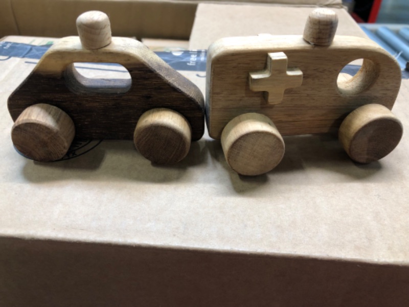 Photo 3 of VINNY Unpainted Wooden Vehicle Cars for Toddlers, Handmade in Vietnam (Police car and Ambulance)