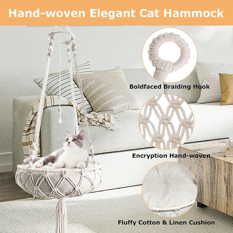 Photo 1 of 1pcs Pet Bed Pets Toys Wiggles Toys Kitten Toys Cat Nests Hanging Pet Bed Macrame Cat Sleeping Bed Cat Hammock for Home Kitten Handwoven Bed Hanging Cat Bed Cat Stand Cotton Thread