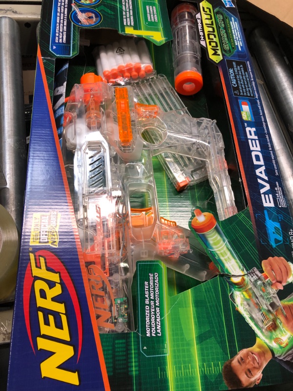 Photo 3 of NERF Modulus Ghost Ops Evader Motorized Blaster -- Light-Up See-Through Blaster and Barrel Extension, Includes 12 Official Elite Darts (Amazon Exclusive) Standard Packaging