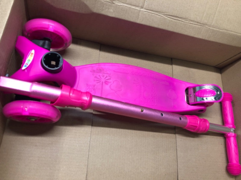 Photo 3 of BELEEV A2 Scooters for Kids 3 Wheel Kick Scooter for Toddlers Girls Boys, 4 Adjustable Height, Lean to Steer, Light up Wheels, Extra-Wide Board, Easy to Assemble for Children Gift Sport Toys Ages 3-12 Rose Pink