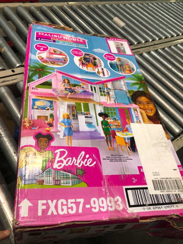 Photo 1 of Barbie Malibu House 2-Story, 6-Room Dollhouse with Transformation Features, Plus 25+ Pieces Including Furniture, Patio Fence and Accessories, for Kids 3 Years Old and Up