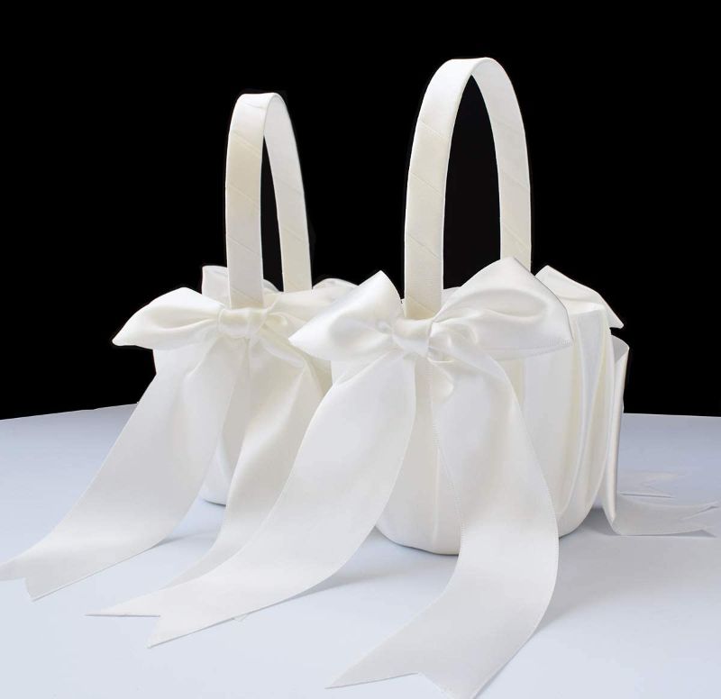 Photo 1 of ATAILOVE 2 Pcs Flower Girl Basket Set- Cute Cherish Wedding Flower Baskets (Ivory)