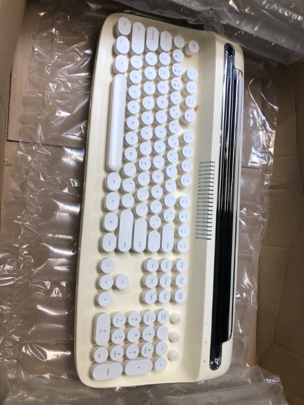 Photo 3 of YUNZII ACTTO B303 Wireless Typewriter Keyboard, Retro Bluetooth Aesthetic Keyboard with Integrated Stand for Multi-Device (B303, Ivory Butter)