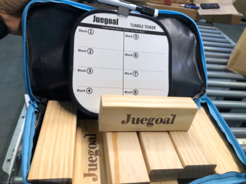 Photo 1 of Juegoal 54 Pieces Giant Tumble Tower Blocks Game Giant Wood Stacking Game with 1 Dice Set Canvas Bag for Adult, Kids, Family Large Wood Color