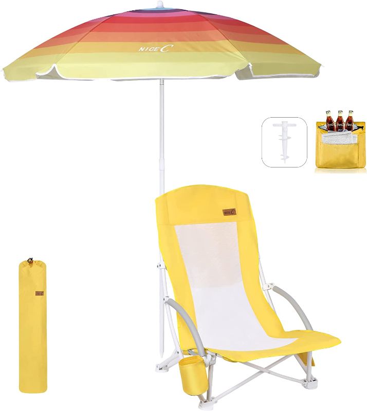 Photo 1 of 
Nice C Beach Chair, Beach Chairs for Adults with Umbrella and Cooler, High Back, Cup Holder & Carry Bag & Heavy Duty Compact Outdoor, Camping (Set...