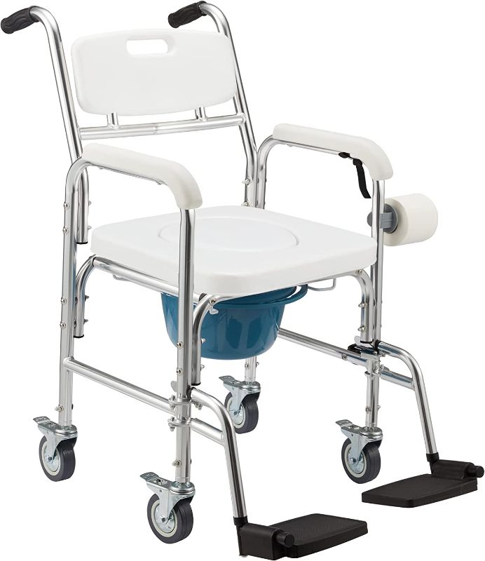 Photo 1 of 
Homguava Bedside Commode Chair, 4 in 1 Shower Commode Wheelchair Rolling Transport Chair Toilet with Arms for Seniors and Disabled Weight Capacity 350lbs..