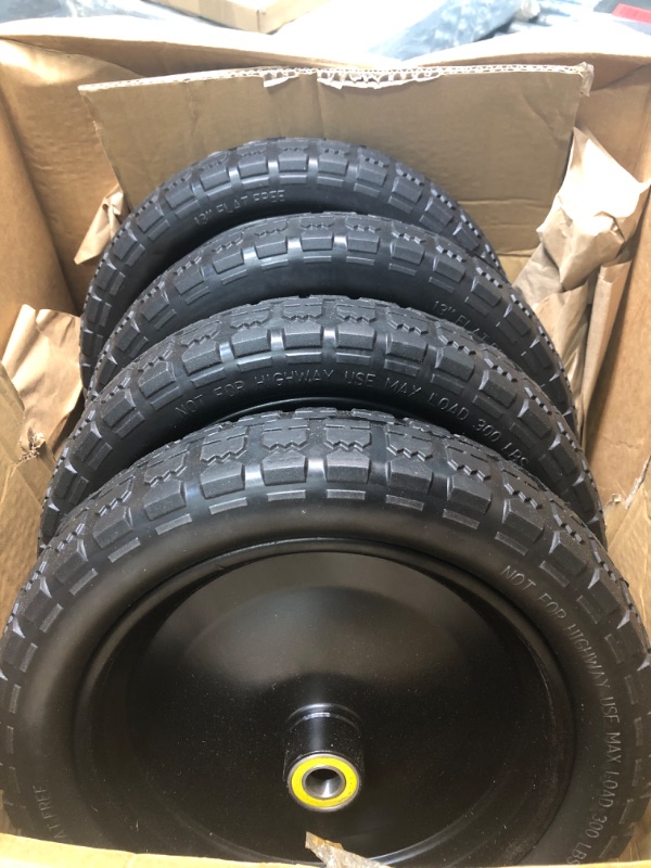 Photo 5 of (4-Pack) 13‘’ Tire for Gorilla Cart - Solid Polyurethane Flat-Free Tire and Wheel Assemblies - 3.15” Wide Tires with 5/8 Axle Borehole and 2.1” Hub 13“ Wheels -4 Pack