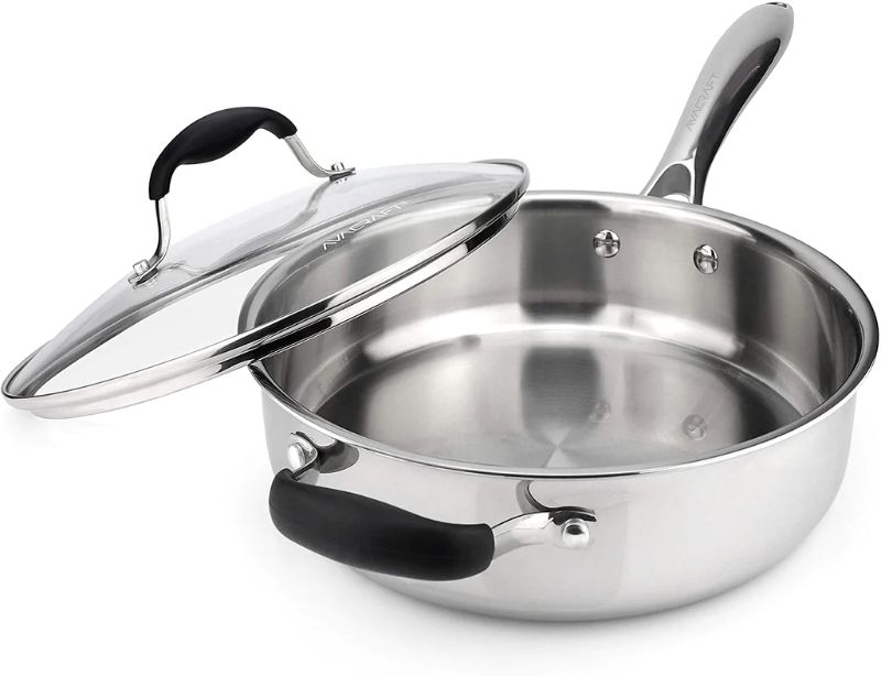 Photo 1 of AVACRAFT 18/10 Tri-Ply Stainless Steel Saute Pan with Lid, Stay Cool Handle and Helper Handle (3.5 Quarts)