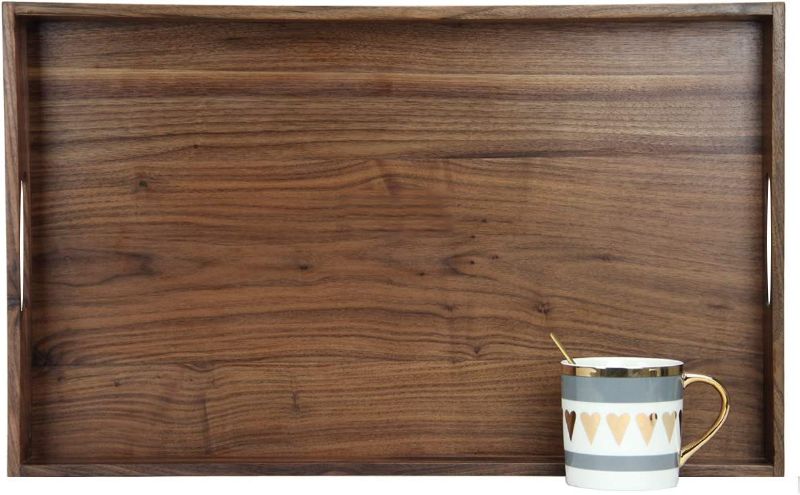 Photo 1 of 
MAGIGO 22 x 14 Inches Large Rectangle Black Walnut Wood Ottoman Tray with Handles, Serve Tea, Coffee, Classic Wooden Decorative Serving Tray