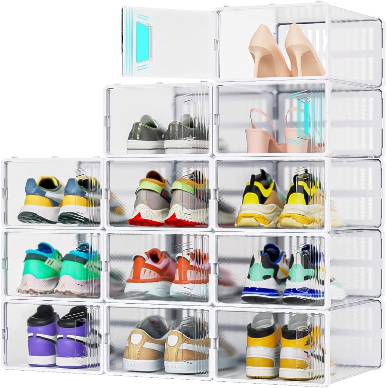 Photo 1 of 
JONYJ 12 Pack Shoe Organizer, Clear Plastic Stackable Shoe Storage, Multifunctional Shoe Box, Universal Shoe Storage Boxes for Men and Women