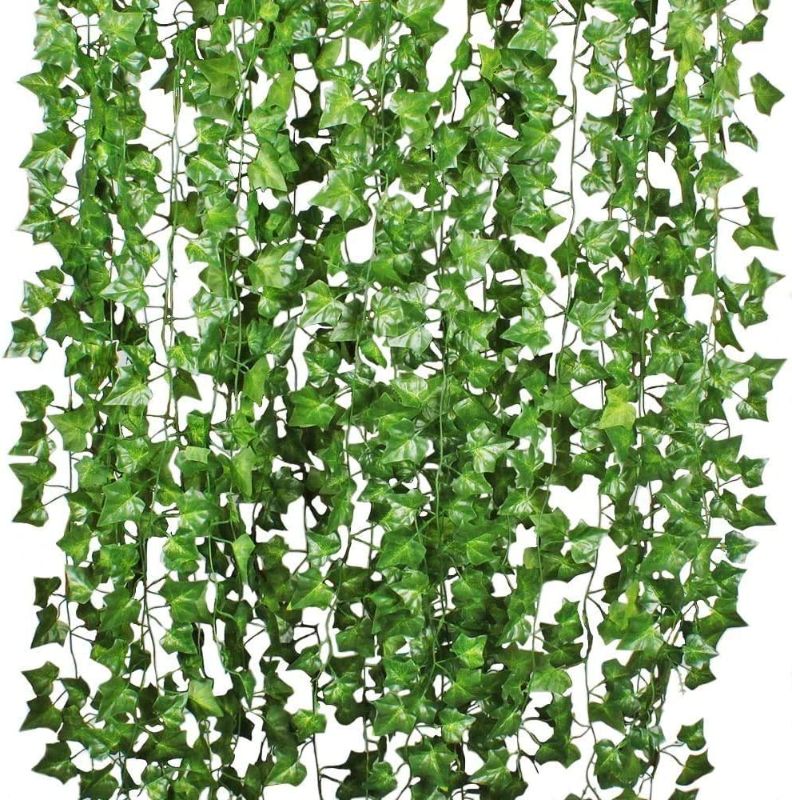 Photo 1 of 12 Strands Artificial Ivy Leaf Plants Vine Hanging Garland Fake Foliage Flowers Home Kitchen Garden Office Wedding Wall Decor, Green