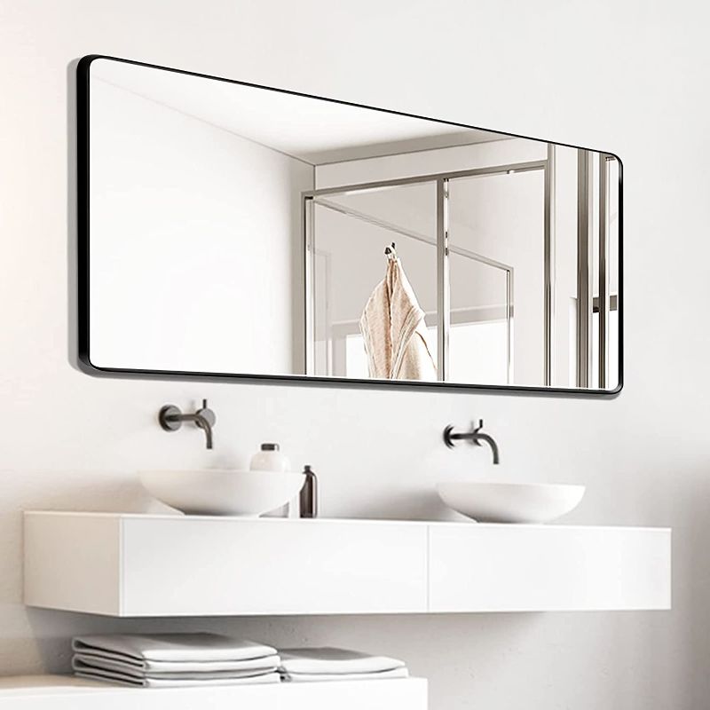 Photo 1 of Bathroom Mirror - 65x22 Inch Bathroom Mirror,Modern Rounded Rectangle Mirror,Tempered Glass ShatterProof,Rustproof Vanity Mirror for Bathroom,Wall,Bedroom,Living Room(Horizontal/Vertical)