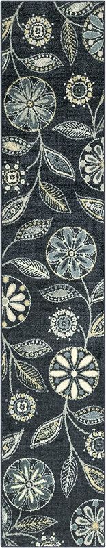 Photo 1 of 
Maples Rugs Reggie Floral Runner Rug Non Skid Hallway Entry Carpet [Made in USA], Persian Blue, 2' x 10