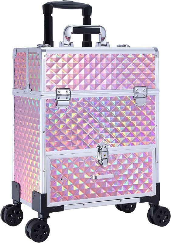 Photo 1 of Adazzo Rolling Nail Case Wheeled Manicure Storage Case Polish Organizer Professional Makeup Trolley for Studio or Travelling Nail Technician Artists Cosmetologist Stylist Pink