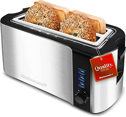 Photo 1 of Elite Gourmet ECT-3100 Long Slot 4 Slice Toaster, Reheat, 6 Toast Settings, Defrost, Cancel Functions, Built-in Warming Rack, Extra Wide Slots for Bagels & Waffles, Stainless Steel & Black 4 Slice Stainless Steel and Black