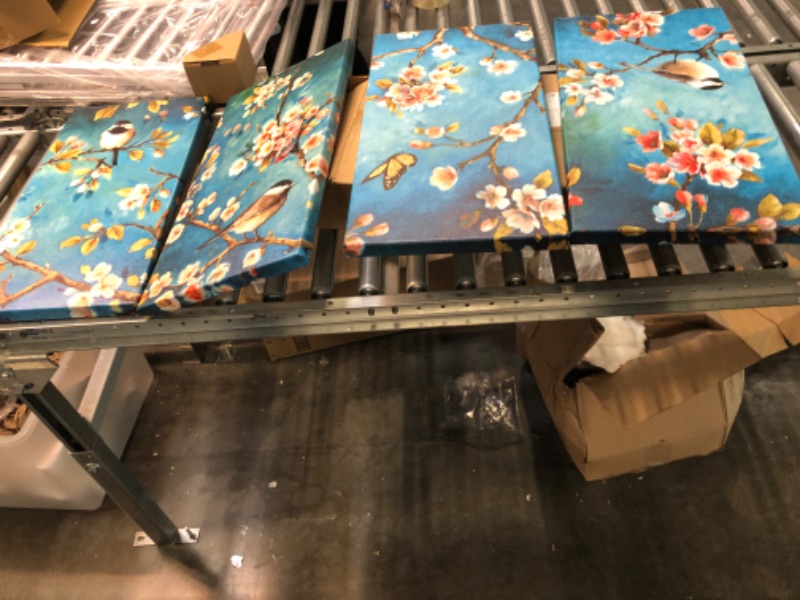 Photo 1 of Biuteawal - 4 Piece Birds and Flowers Wall Art Birds on Blossom Tree Pictures Painting on Canvas Blue Turquoise Canvas Prints Artwork for Home Kitchen Living Room Decor Ready to Hang