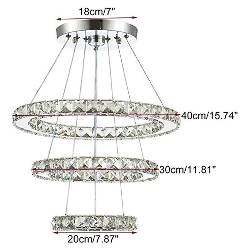 Photo 1 of 
LED Chandeliers Modern Crystal 3 Rings Ceiling Fixture Adjustable Stainless Steel Pendant Light for Bedroom Living Room